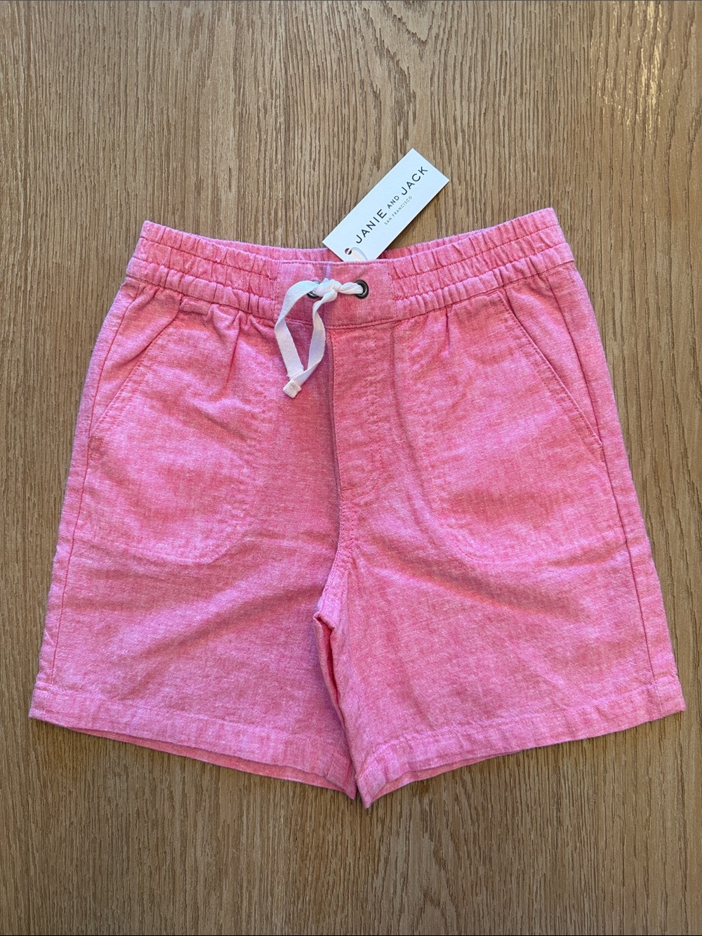 Janie and Jack Boys Sz 6 Heathered Pink Drawstring Linen Shorts